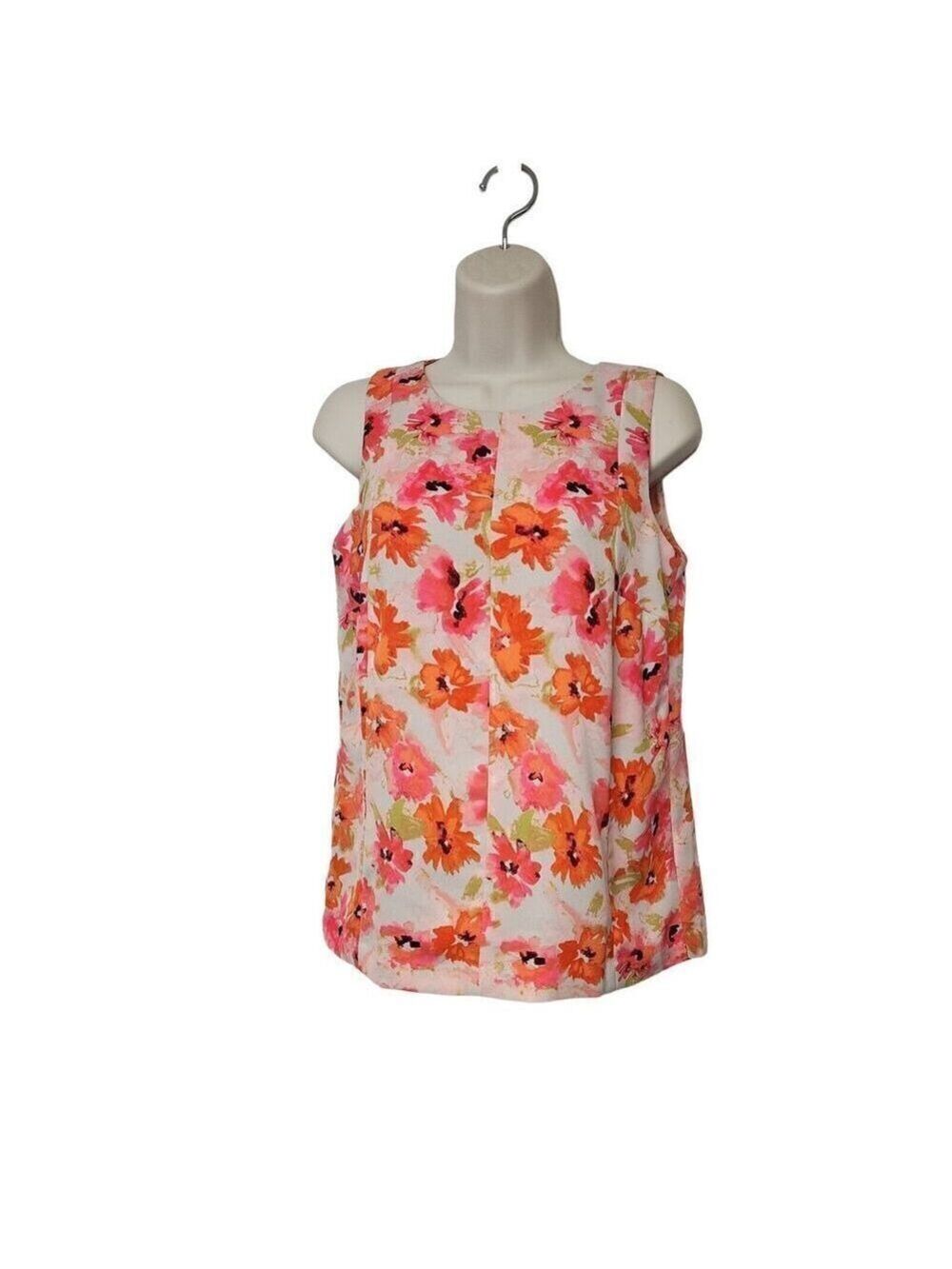 ANN TAYLOR LOFT Bright Floral Blouse Top XXS Sleeveless Poppy Keyhole Close